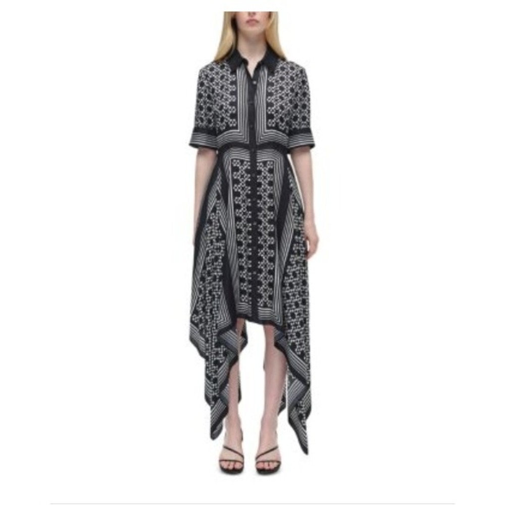 Simkhai Midi Dress Womens M Black White Geometric Scarf Print Silk Blend NWD